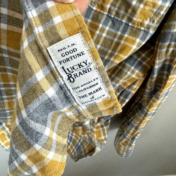 Lucky Brand Men's Grey & Yellow Flannel Button Up Shirt XL - Picture 3 of 8